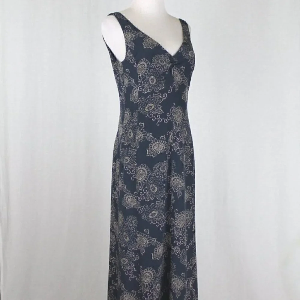 Vintage J Crew Blue Paisley Silk Midi Womens Sleeveless Dress Size petite 8